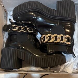 Black Platform Boots with Gold Chain